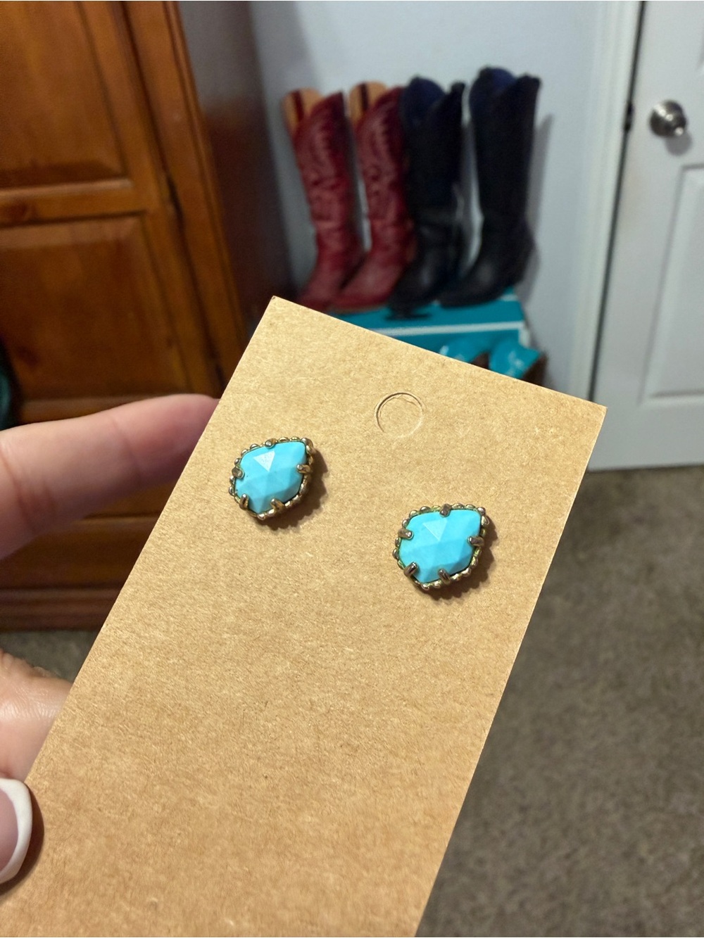 Kendra Scott Turquoise Faceted Teardrop Gold-Trim Stud Earrings